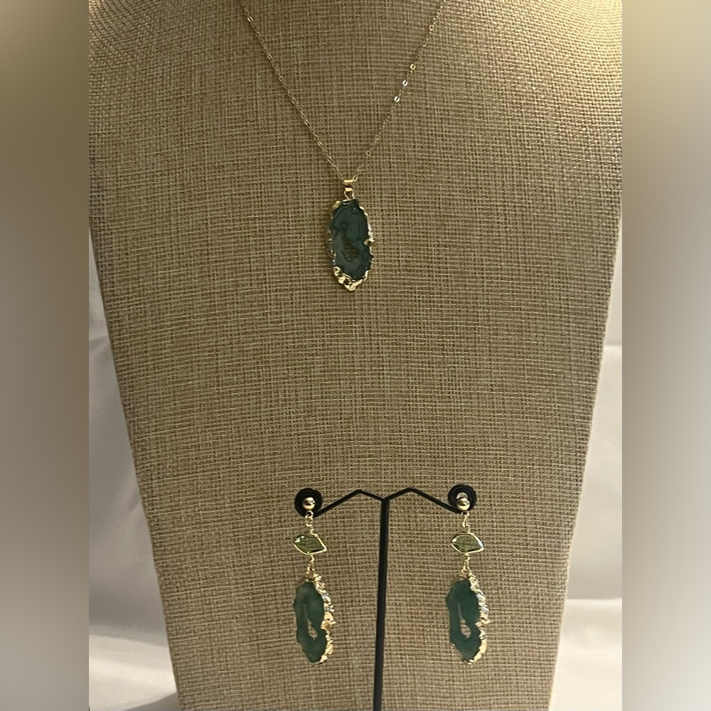Resin Dangle Earrings & pendant Necklace Set New Agate like - Picture 2 of 4